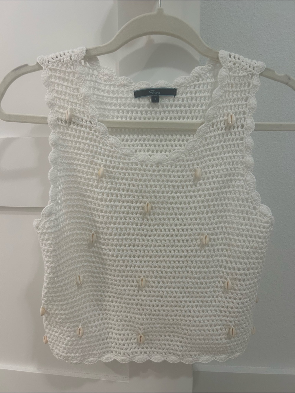 Shore Top White Crochet Shell-Embellished Tank Top